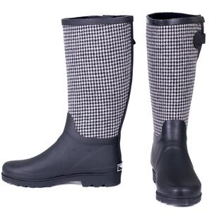 Women Tall Checkered Matte Rain Boots, RB-1903